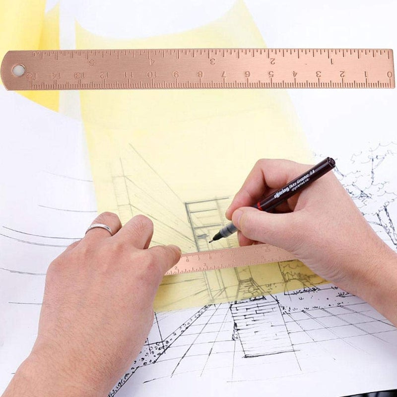 Hztyyier Vintage Brass Ruler, Copper Straight Edge with Dual Scale Centimeter and Inch Measurements, Metal Bookmark for Line Drawing - Image 3